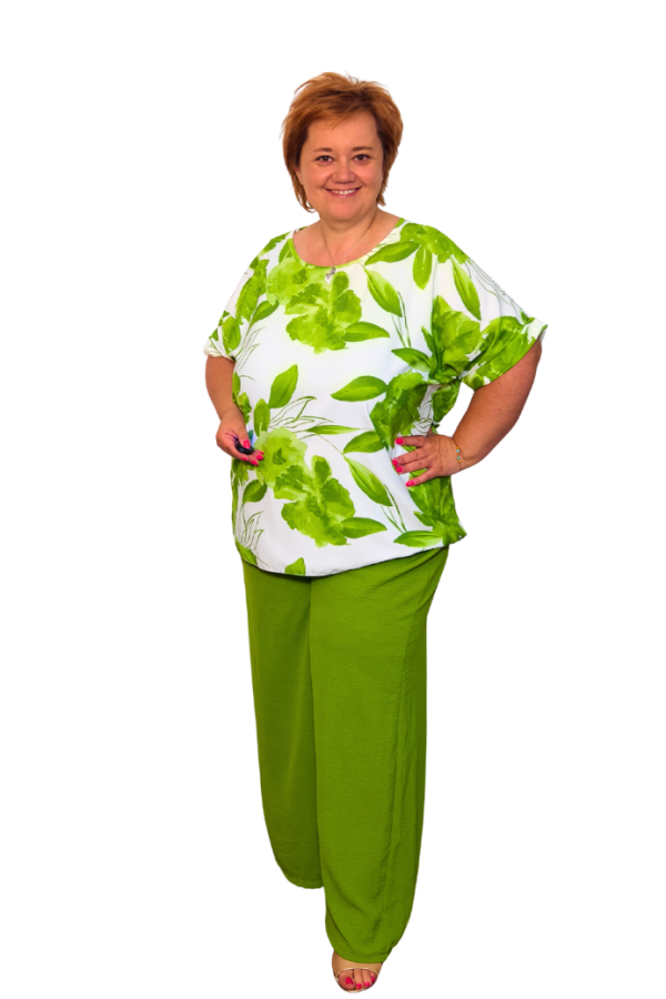 Nohavicový plus size komplet - zelený